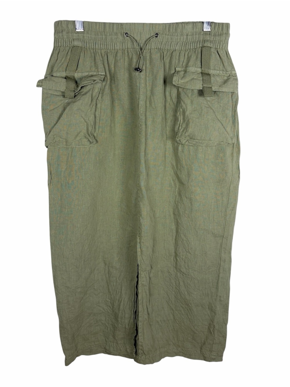 Nicole Miller New York Olive Green Linen Cargo Midi Skirt Large